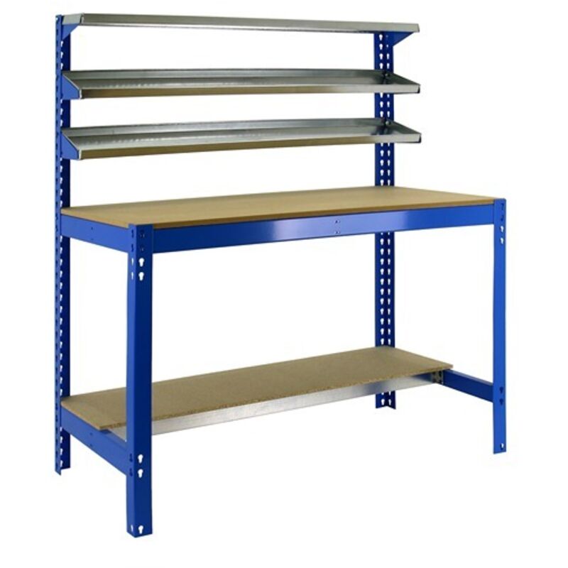 foto del prodotto simonrack banco da lavoro con 3 ripiani superiori portata 600 kg 1445x1210x610 mm postazione officina fai da te blu legno bt 1