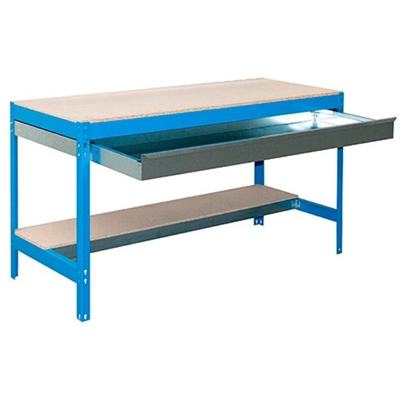 foto del prodotto simonrack banco da lavoro da officina, portata 600 kg, 842x1210x760 mm, cassetto e ripiano, tavolo da lavoro, blu legno bt 0