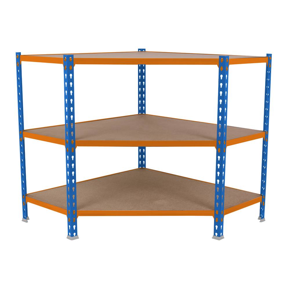 foto del prodotto simonrack scaffale in metallo simon rack senza viti colore blu arancio legno 3 ripiani 900x900x500 mm made in spain