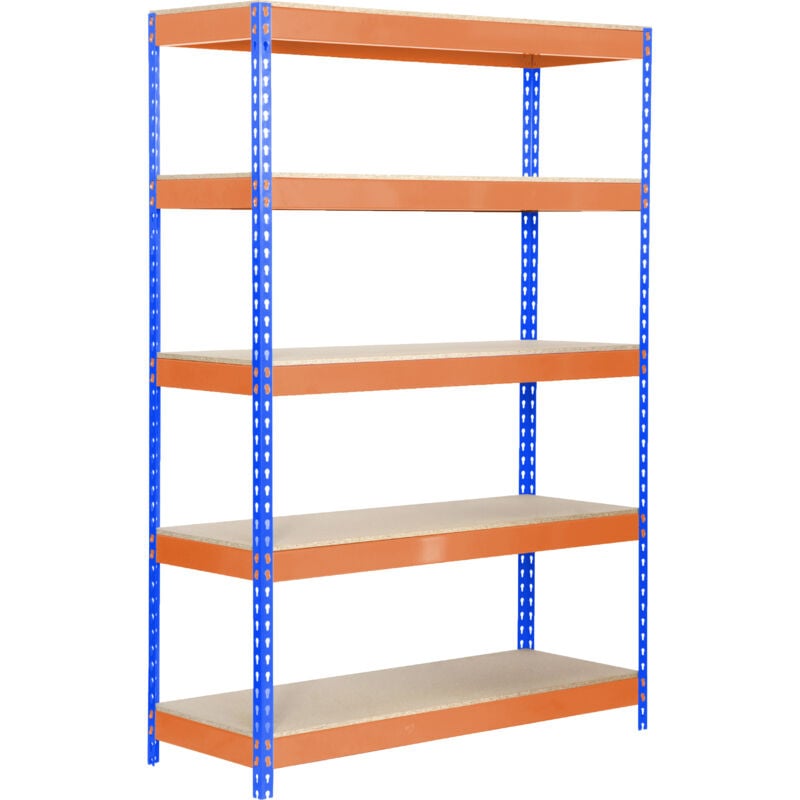 foto del prodotto simonrack scaffale industriale, 2000x1000x450 mm, 5 ripiani in legno, portata 300 kg per ripiano, scaffale carichi pesanti, blu arancione legno 