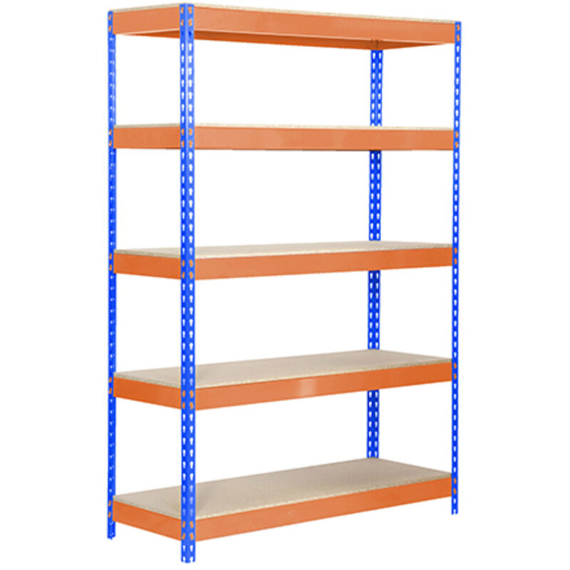 foto del prodotto simonrack scaffale industriale, 2000x1000x450 mm, 5 ripiani in legno, portata 300 kg per ripiano, scaffale carichi pesanti, blu/arancione/legno – bricoforte