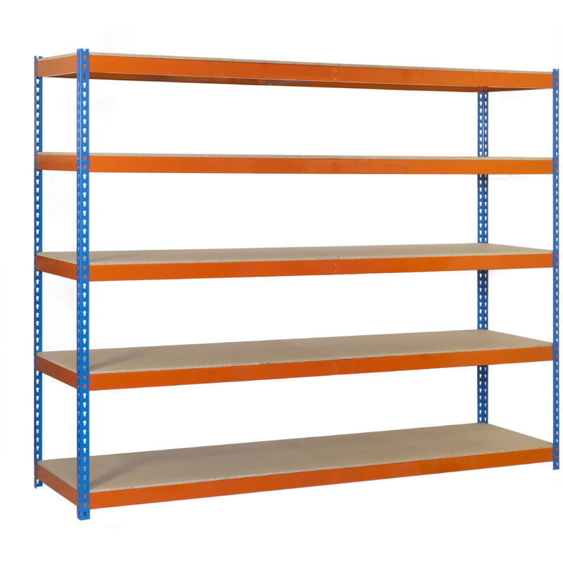 foto del prodotto simonrack scaffale industriale, 2000x1500x600 mm, 5 ripiani in legno, portata 600 kg per ripiano, scaffale carichi pesanti, blu arancione legno 
