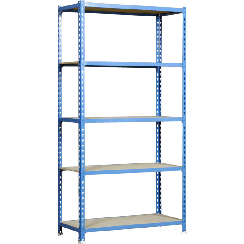 foto del prodotto simonrack scaffale portaoggetti, 1800x900x400 mm, 5 ripiani in legno, portata 150 kg per ripiano, scaffale da garage, blu legno maderclick
