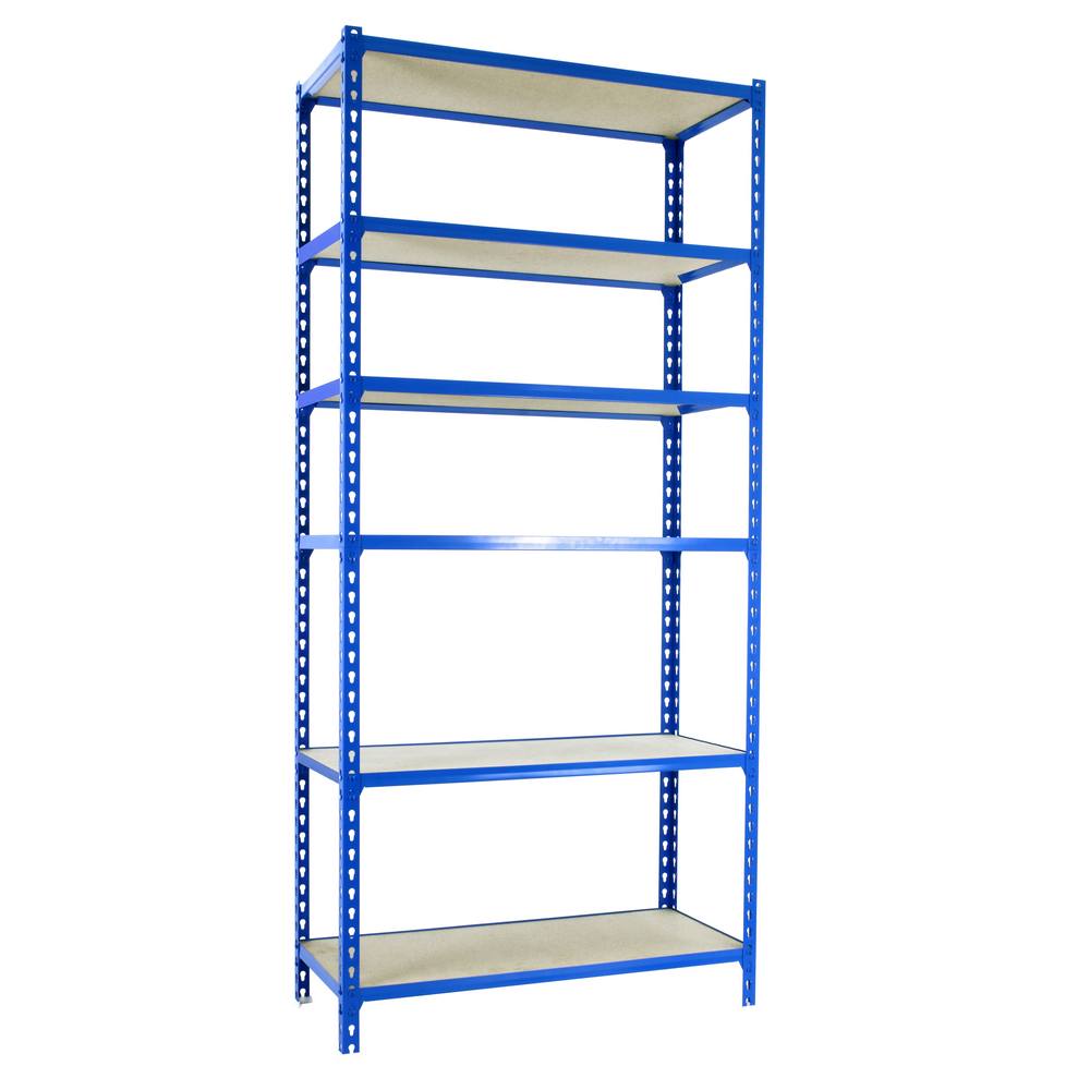 foto del prodotto simonrack scaffale portaoggetti, 2500x1100x300 mm, 6 ripiani in legno, portata 200 kg per ripiano, scaffale da garage, blu legno maderclick