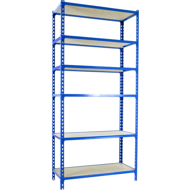 foto del prodotto simonrack scaffale portaoggetti, 2500x1200x500 mm, 6 ripiani in legno, portata 200 kg per ripiano, scaffale da garage, blu legno maderclick