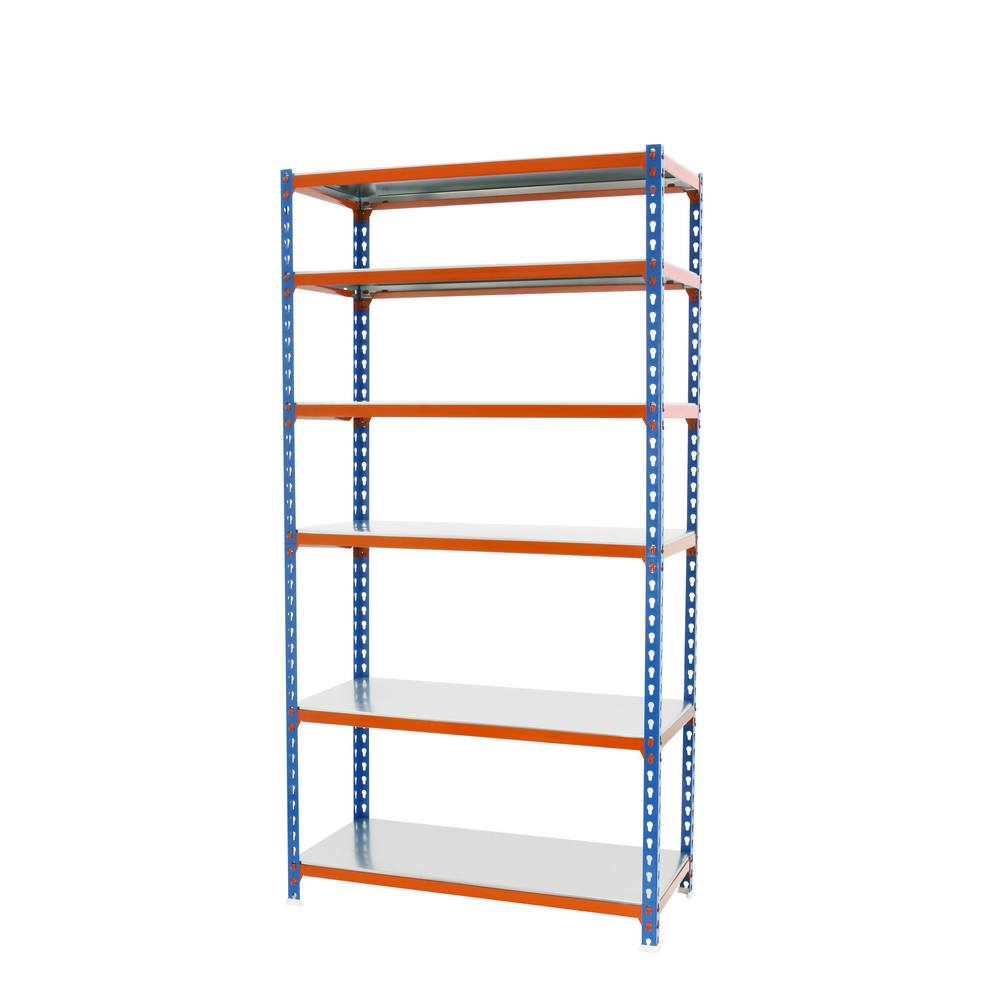 foto del prodotto simonrack scaffale portaoggetti, 2500x1200x500 mm, 6 ripiani, portata 200 kg per ripiano, metallo, scaffale da garage, blu arancione zincato 
