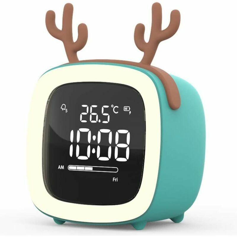 foto del prodotto simpatica sveglia a forma di cartone animato con cervo blu per bambini e studenti orologio personalizzato con ricarica elettronica funzione