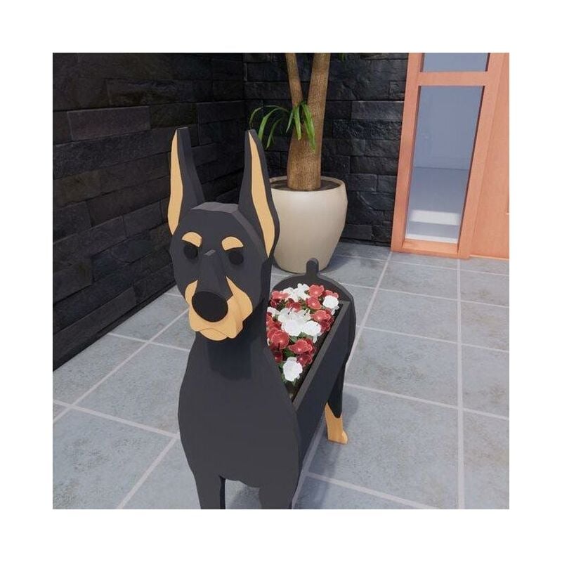 foto del prodotto simpatico vaso da fiori per cani, fioriera in pvc a forma di animale, fioriera da esterno di grandi dimensioni, vaso da fiori decorativo con canali