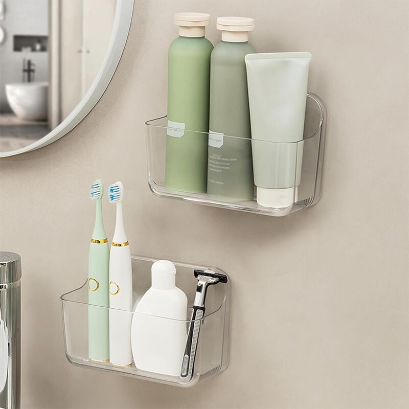 foto del prodotto sinbinta 2 pi ces etag re douche, tag re salle de bain, etagere salle de bain transparente, tag re de salle de bain sans per age, rangement