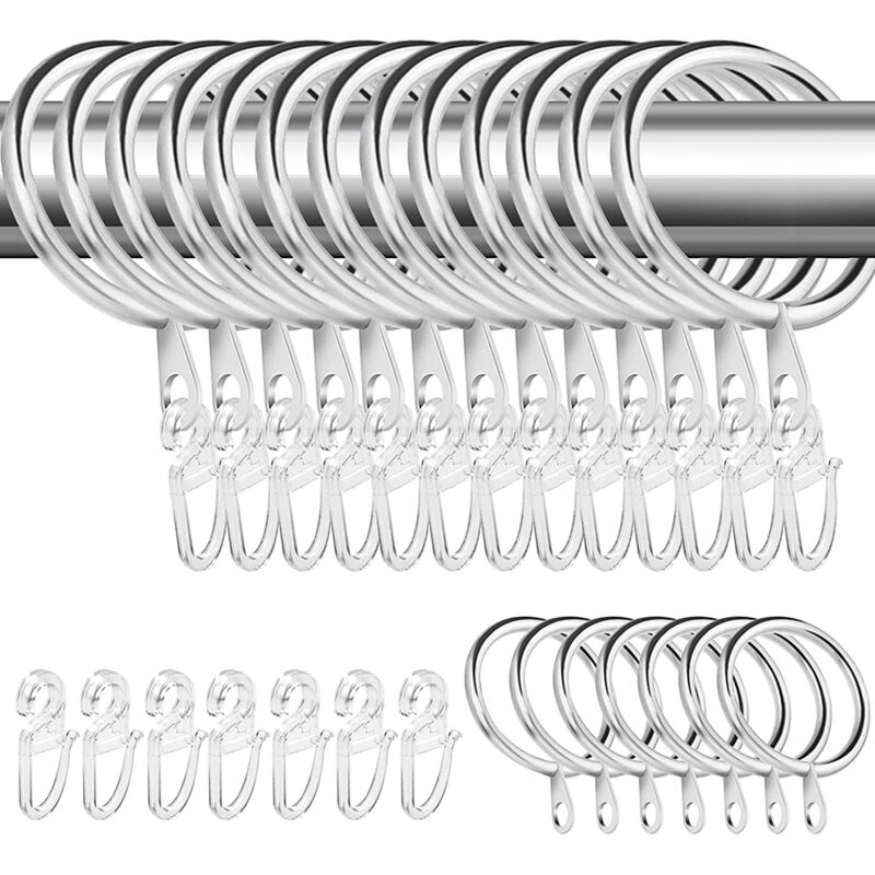 foto del prodotto sinbinta 50 pezzi anelli e 60 ganci per tende in metallo, 37mm anelli silenziosi per bastoni per tende, anelli per appendere i bastoni per tende da