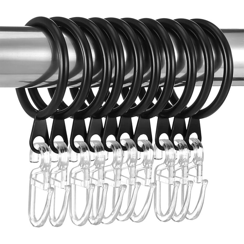foto del prodotto sinbinta 50 pezzi anelli e 60 ganci per tende in metallo, 37mm anelli silenziosi per bastoni per tende, anelli per appendere i bastoni per tende da