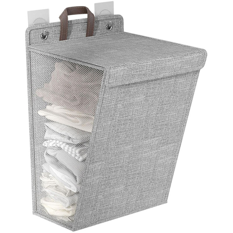 foto del prodotto sinbinta cesto portabiancheria pieghevole da 60 l, con coperchio con manici, pieghevole, da appendere, design a rete su entrambi i lati, traspirante