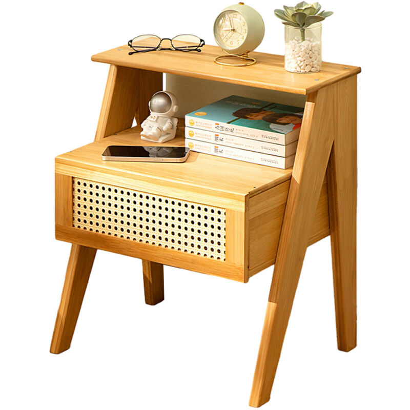 foto del prodotto sinbinta comodino, piccolo comodino con cassetti, comodino rattan naturale e bamb , tavolino moderno met secolo per camera da letto, soggiorno, 43