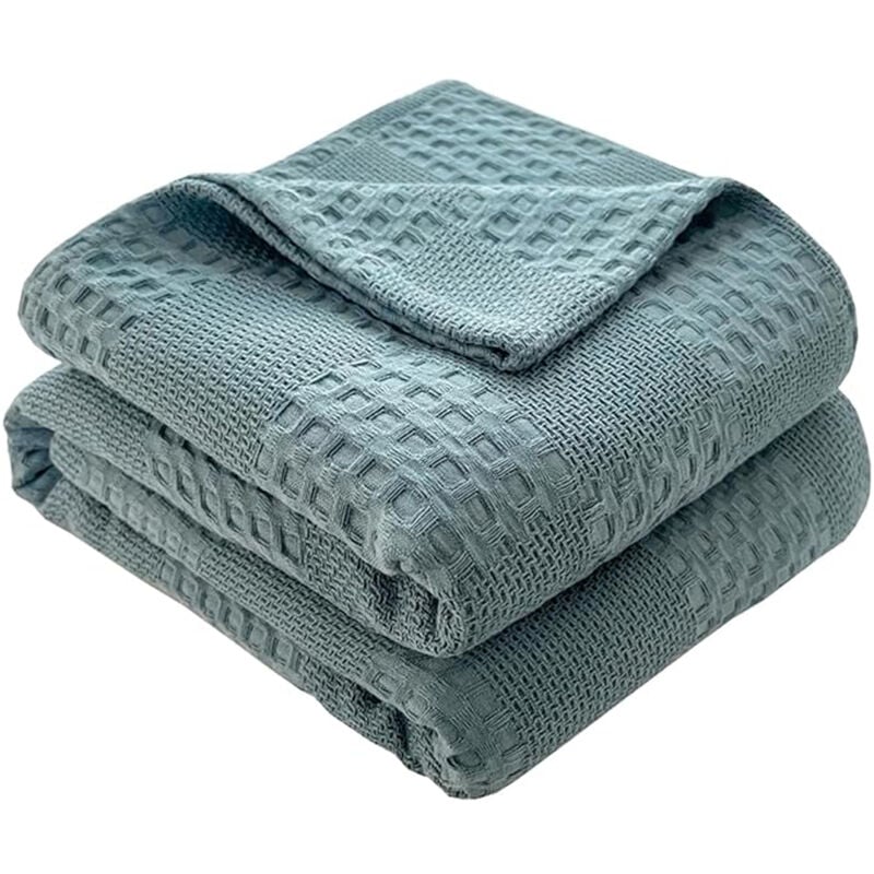 foto del prodotto sinbinta copriletto in 100 cotone a nido d ape, soffice coperta estiva effetto waffle, coperta ariosa in cotone, come letto, divano, coperta blu