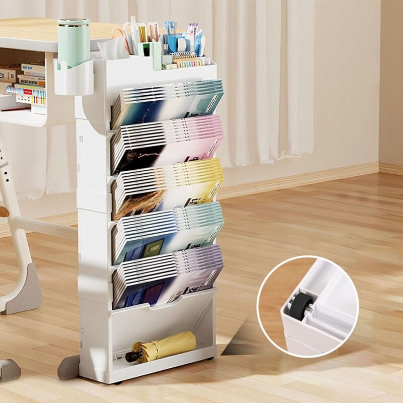 foto del prodotto sinbinta libreria mobile con ruote, carrello pieghevole a 7 ripiani, in plastica, multifunzionale, rimovibile, libreria da scrivania per classe,
