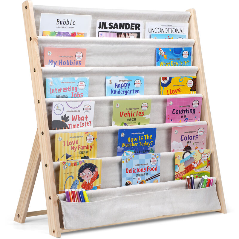foto del prodotto sinbinta libreria per bambini, scaffale a 6 livelli in tessuto per bambini, librerie per camerette con 3 tasche con maniche profonde, 75 30 80cm