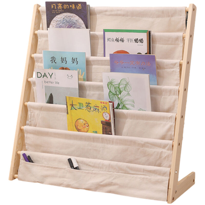 foto del prodotto sinbinta libreria per bambini, scaffale a 6 livelli in tessuto per bambini, librerie per camerette con 3 tasche con maniche profonde, 75 30 80cm 