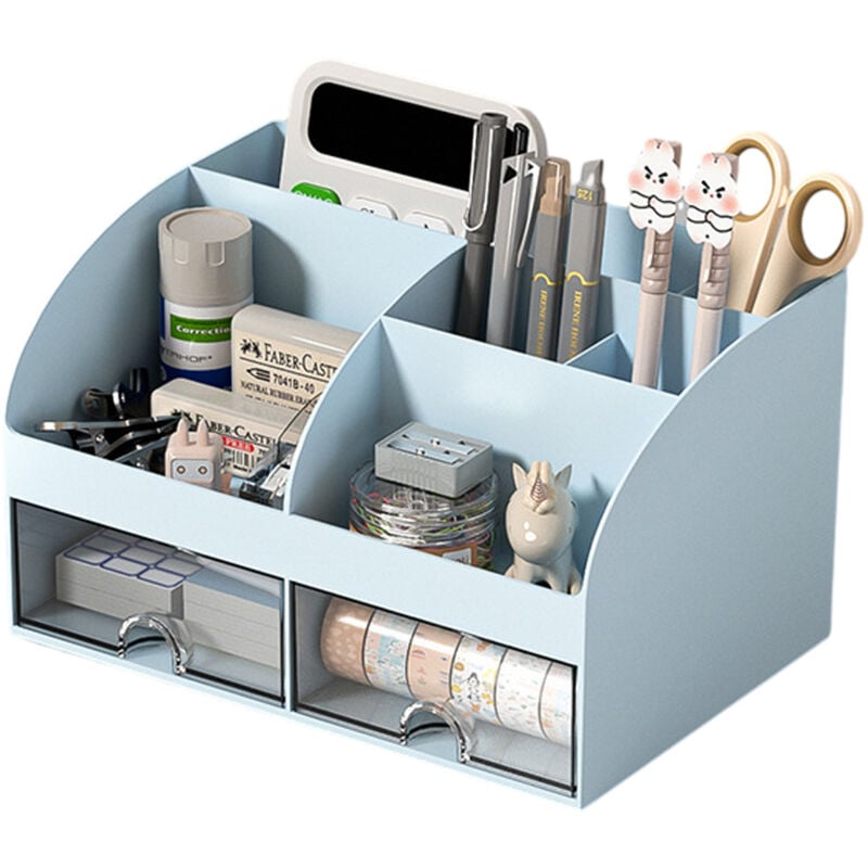 foto del prodotto sinbinta organizer da scrivania, versatile organizer da ufficio con 6 scomparti e 2 piccoli cassetti, per portapenne, controllo remoto e altri