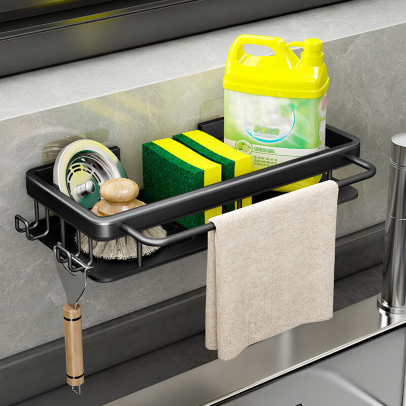 foto del prodotto sinbinta porta spugne lavello, portaspugne per lavello nero organizer lavello cucina in alluminio organizer per lavello da appendere con 2 ganci,