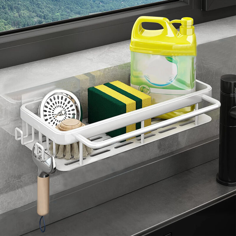 foto del prodotto sinbinta porta spugne lavello, portaspugne per lavello nero organizer lavello cucina in alluminio organizer per lavello da appendere con 2 ganci,