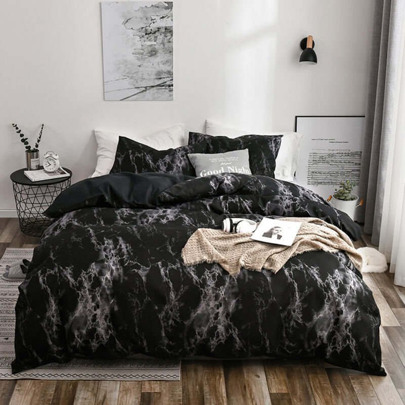 foto del prodotto sinbinta set di biancheria da letto con motivo marmo, copripiumino, con chiusura lampo federa, per piumino da donna nero 135x200cm