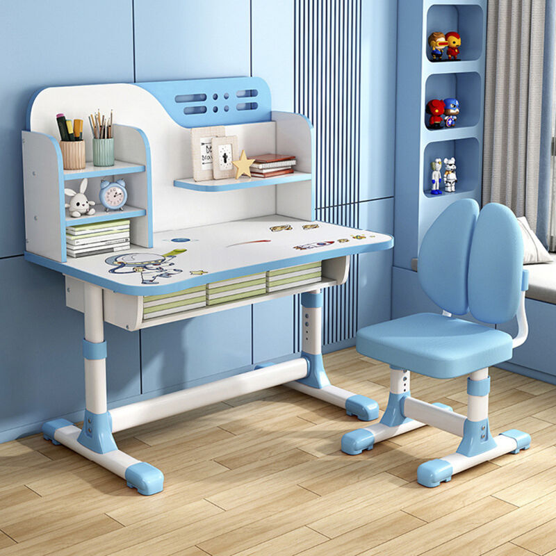 foto del prodotto sinbinta set di scrivania e sedia per bambini regolabile in altezza con cassetto, tavolo da studio ergonomico per bambini, scrivania ampliata