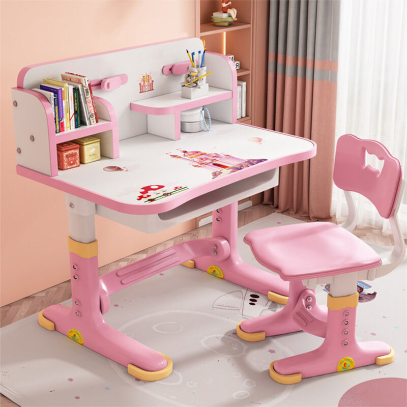 foto del prodotto sinbinta set scrivania e sedia per bambini, crivania per bambini per studenti regolabile in altezza ergonomico 602 castello rosa