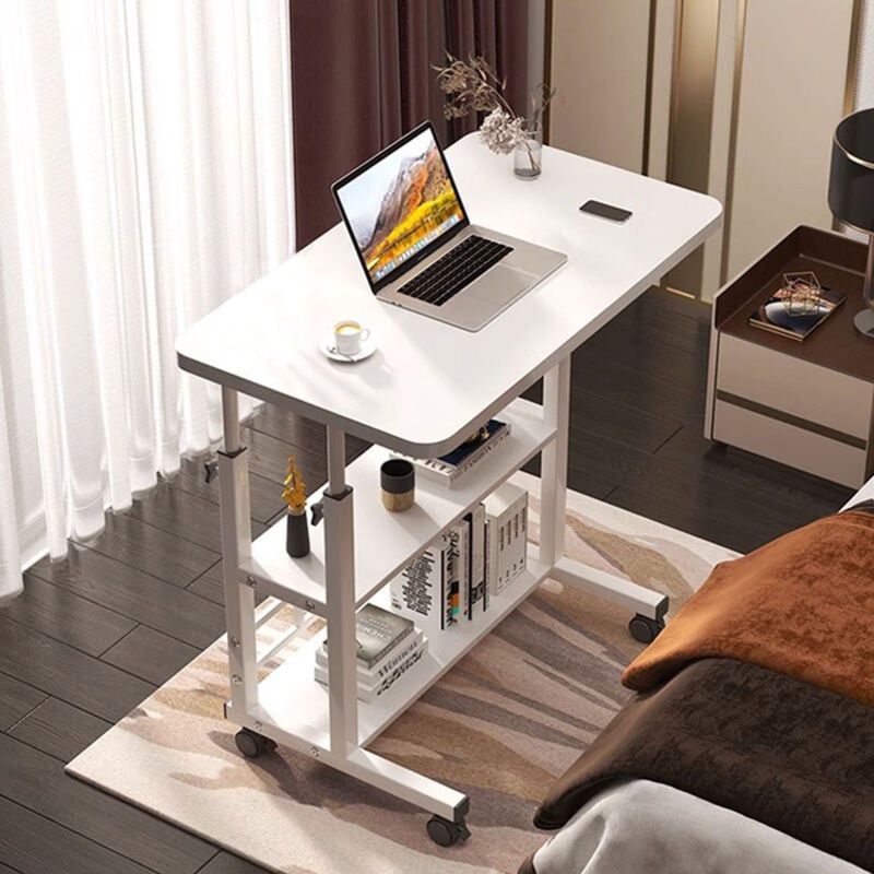 foto del prodotto sinbinta tavolino regolabile per divano letto, scrivania portatile con ruote, carrello per computer portatile con ripiano aperto bianco, 80 x 40
