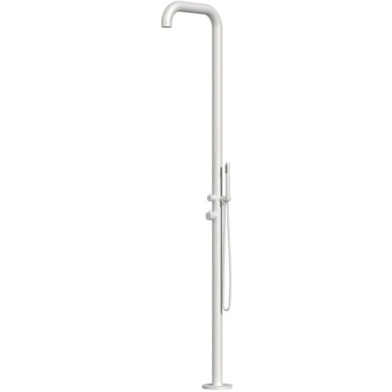 foto del prodotto sined chia doccia per esterni in acciaio 316l soffione e doccino h 230 cm inox bianca ideale per esterno e interno anche per ambienti marini