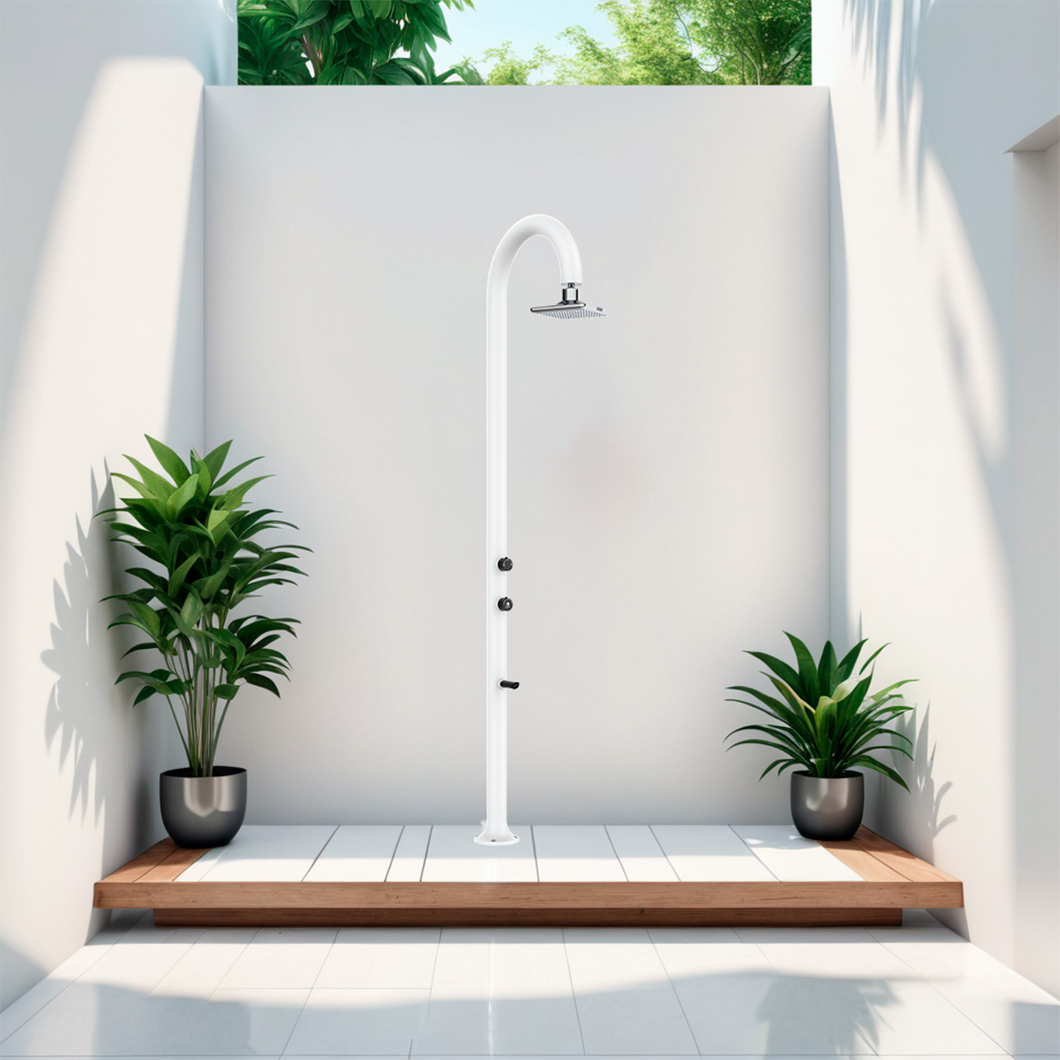 foto del prodotto sined luna alu bianca led doccia in alluminio doppio attacco dacqua con soffione iswitch led bianca
