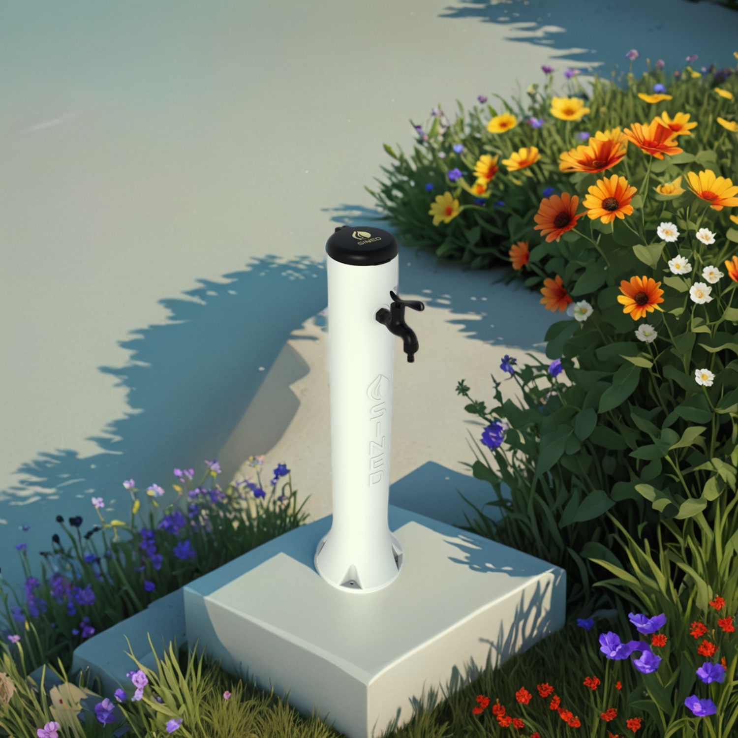 foto del prodotto sined tritone fontanella da giardino in hdpe predisposizione per attacchi rapidi bianco altezza 100 cm realizzata in hdpe