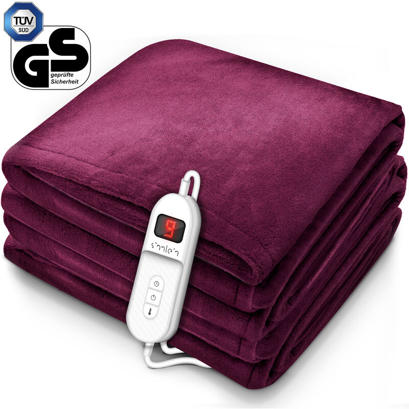 foto del prodotto sinnlein termocoperta scaldasonno 180x130cm bordeaux certificato t v s d gs scaldaletto elettrico con spegnimento automatico coprimaterasso termico