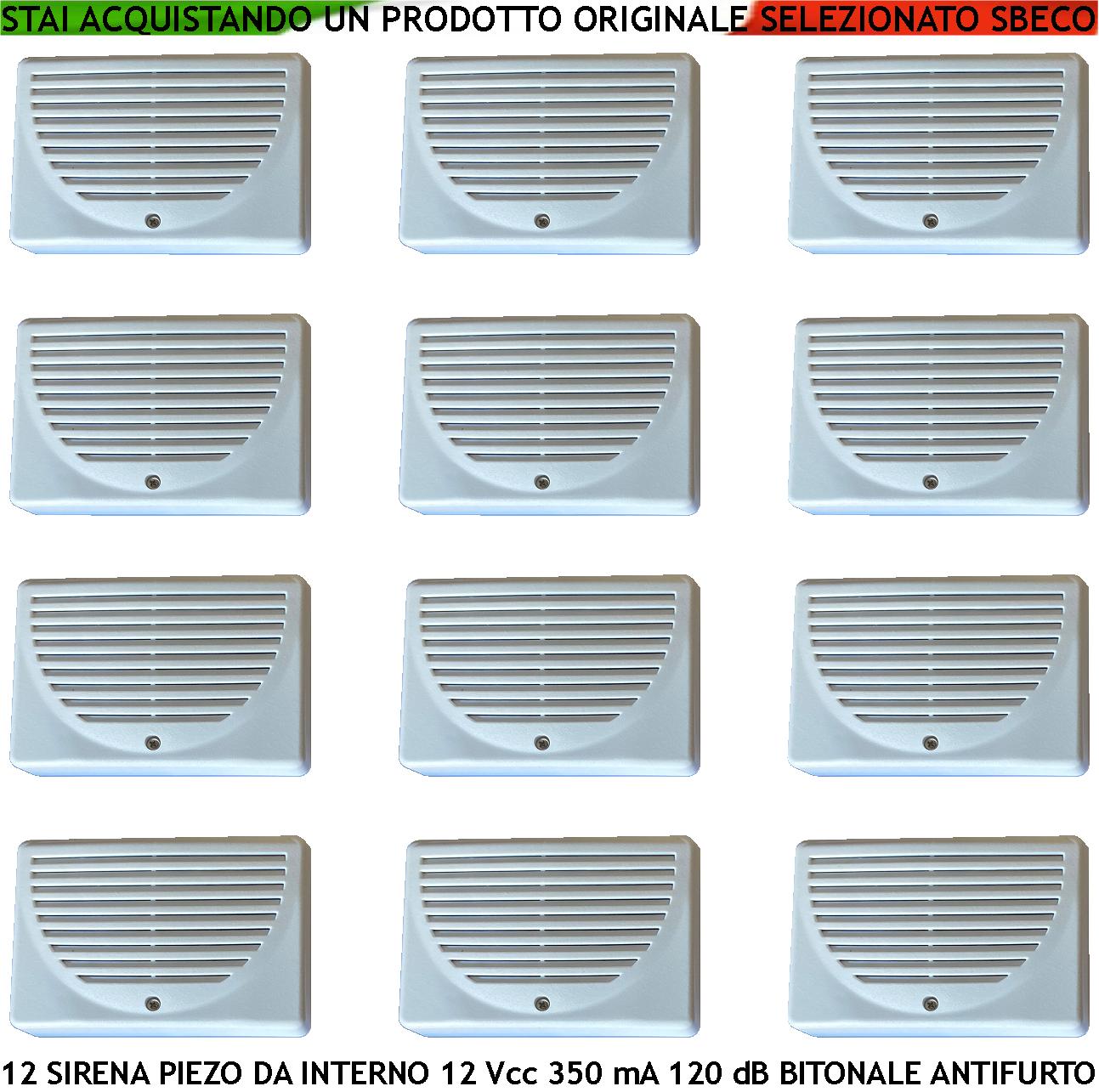 foto del prodotto sirena allarme da parete interna 12 pezzi diffusore piezo acustica 120 db 4 morsetti polarizzati alimentazione 12 vcc assorbimento 350 ma bitonale da 1500 4000 hzprotezione tamper contenitore abs ip32