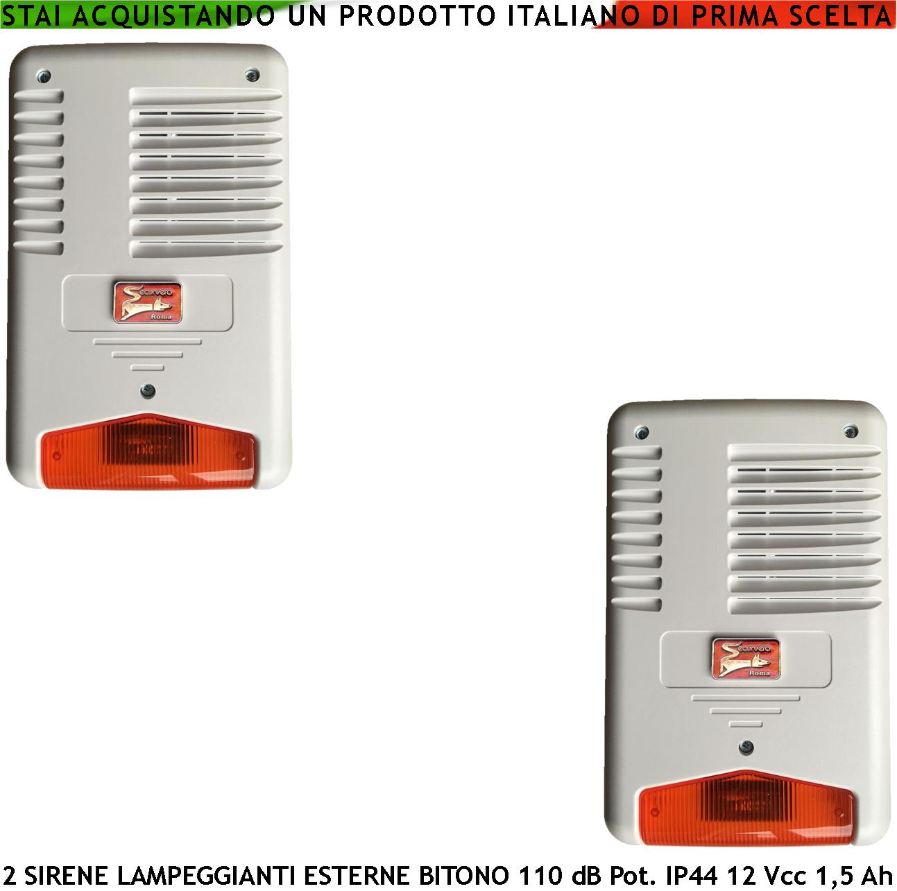 foto del prodotto sirena con lampeggiante a led da esterno 12 vcc 2 pezzi frequenza a b 1724 2475 hz melodia bitono 110 db comando a caduta - segnale stato impianto antifurto possono contenere batteria 12 v 2 ah