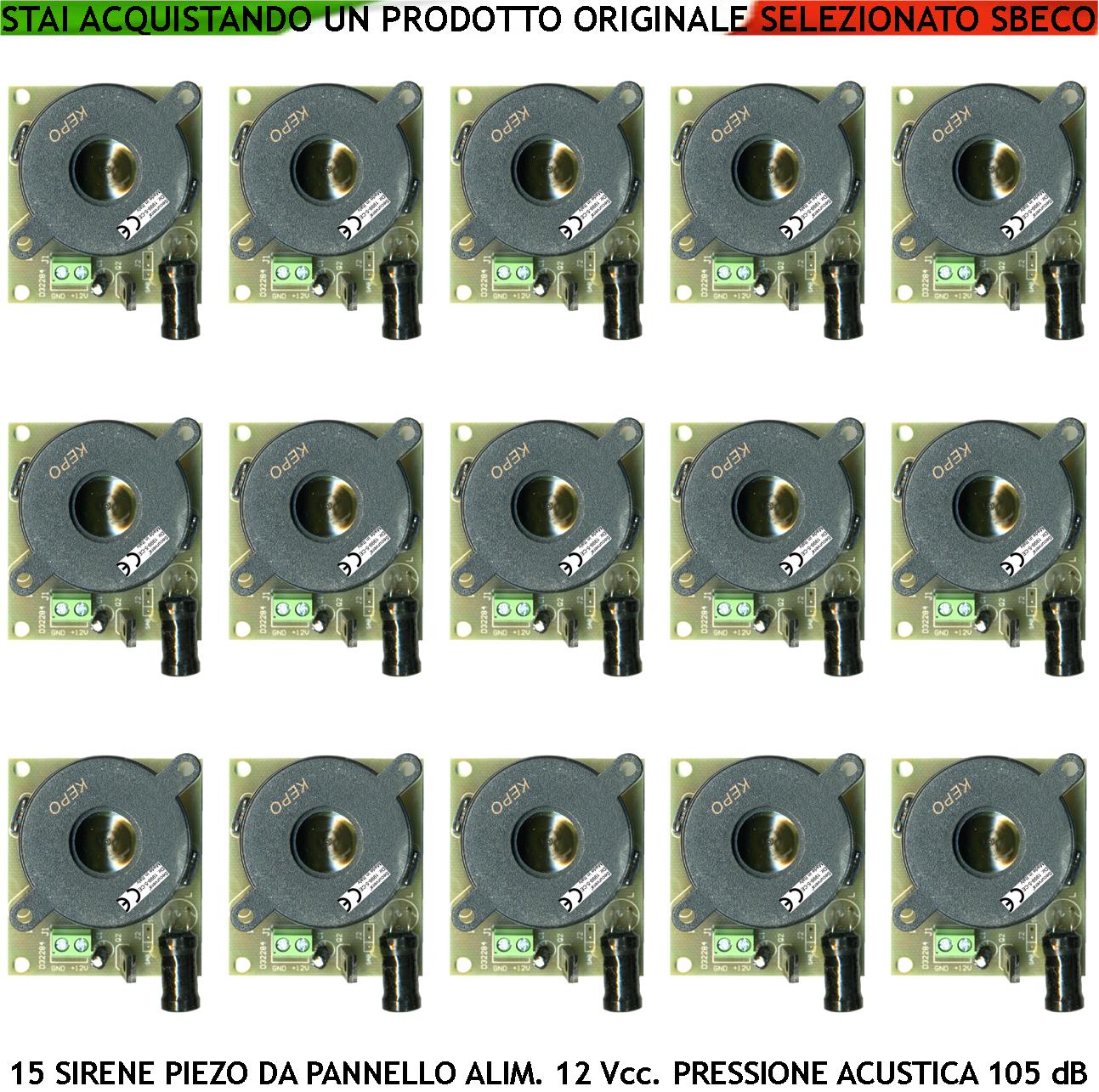 foto del prodotto sirena da pannello diffusore piezo 15 pezzi acustica 105 db alimentazione 12 vcc morsetti polarizzati assorbimento 80 ma melodia bitonale a b 1500 - 4000 hz fissaggio circuito tramite 4 fori ip30