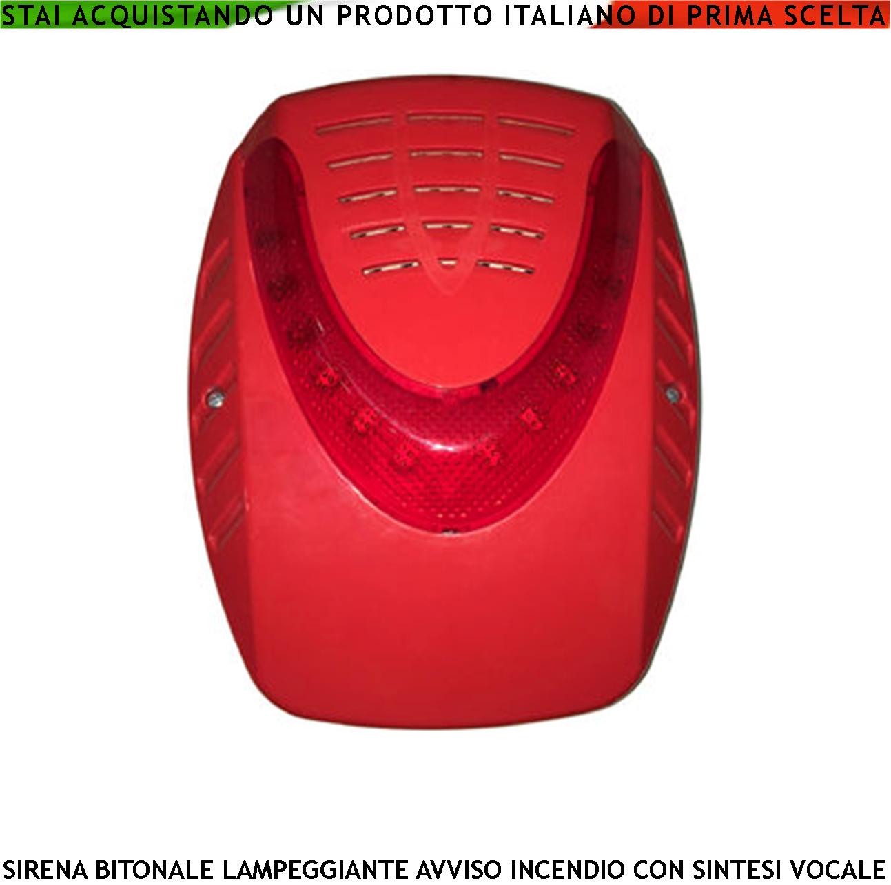 foto del prodotto sirena elettronica lampeggiante rossa esterna segnala allarme incendio alimentata 24 vcc sottocoperchio antischiuma