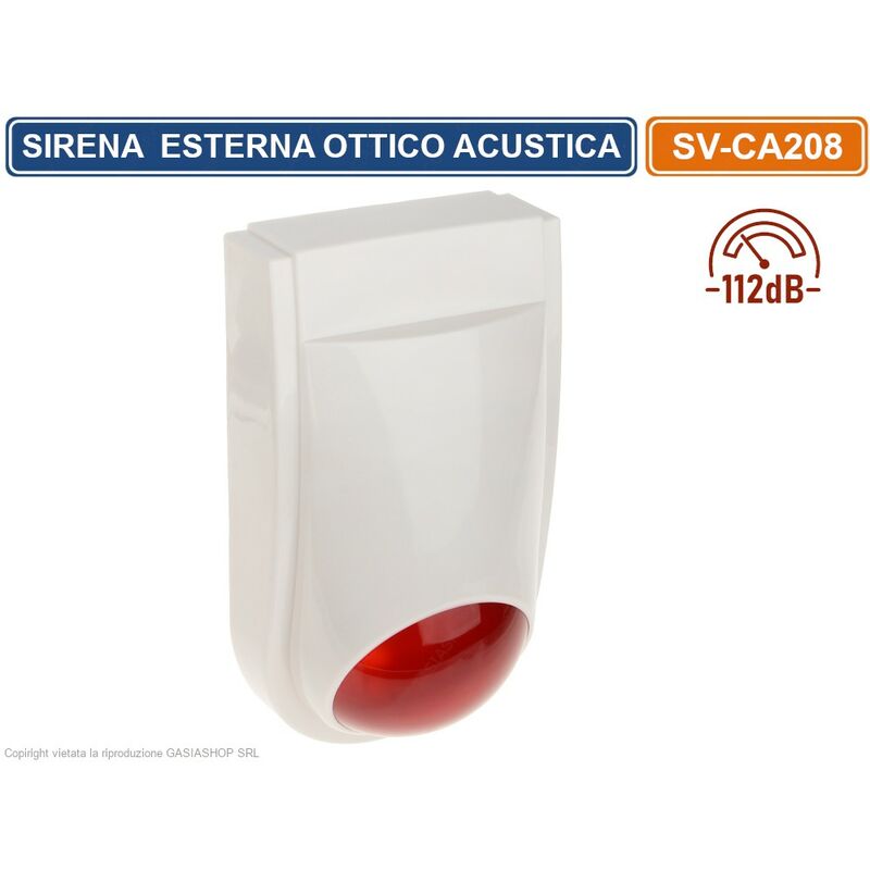 foto del prodotto sirena segnalatore allarme ottico acustico piezolettrico 12db esterno
