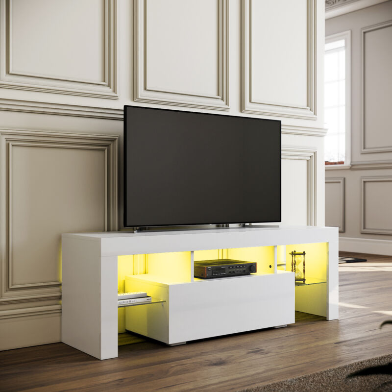 foto del prodotto sirhona 130x35x45cm mobile tv led bianco mobile tv illuminazione led rgb con colore regolabile portata 30 kg adatto per soggiorno o camera da letto