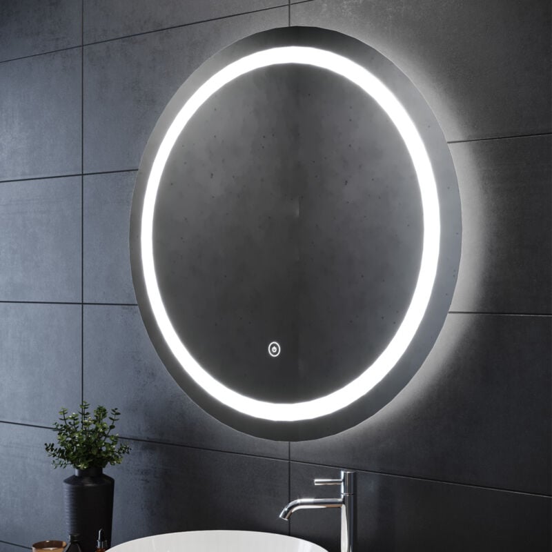 foto del prodotto sirhona 800mm specchio rotondo led a parete specchio decorazione d argento senza rame con anti appannamento e tocco del sensore impermeabile ip44