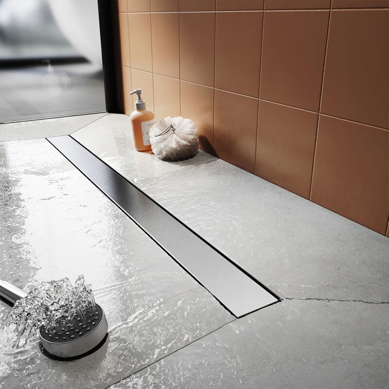 foto del prodotto sirhona canale doccia scarico bagno extra piatto in acciaio inox scarico a pavimento lunghezza 30 cm, larghezza 70 mm, 2 in 1 piastrellabile