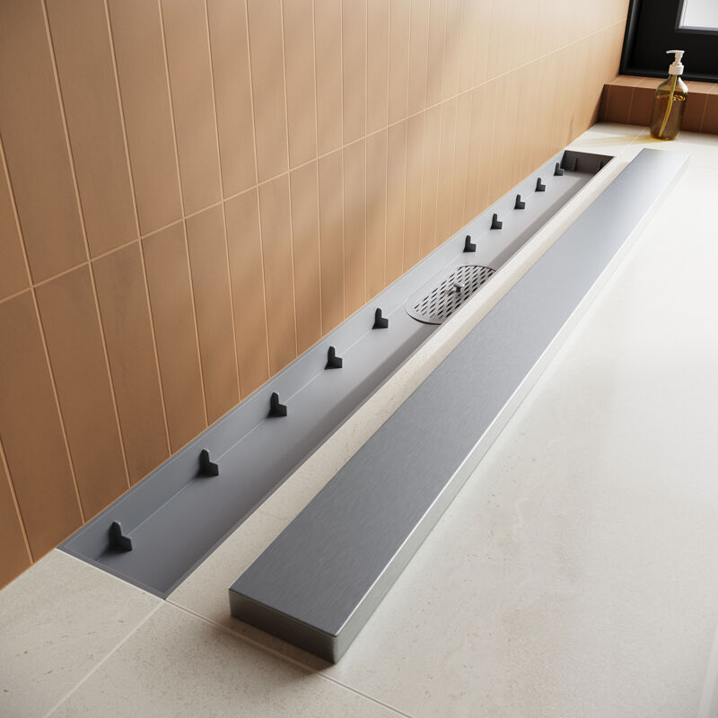 foto del prodotto sirhona canaletta di scolo per doccia in acciaio inox canalina doccia con filtro per capelli drenaggio rapido design del pannello 2 in 1 risparmio