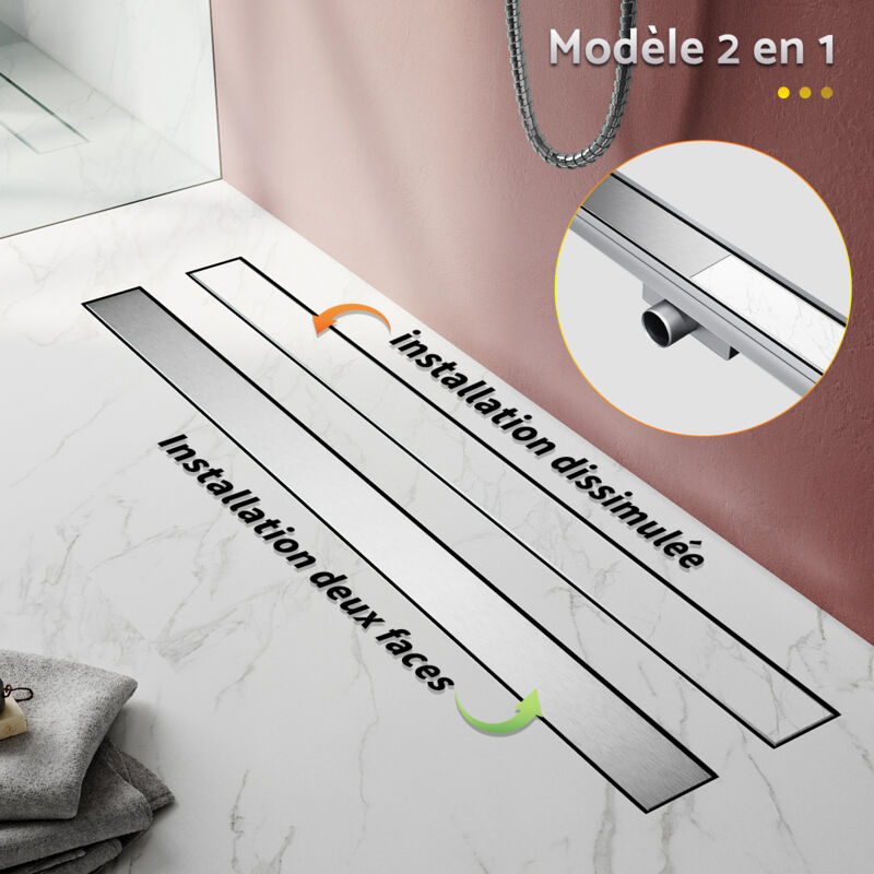 foto del prodotto sirhona canaletta per doccia in acciaio inox 800mm, scarico per doccia, canalina terra da bagno, sifone pavimento colino e tappo antiodore varie
