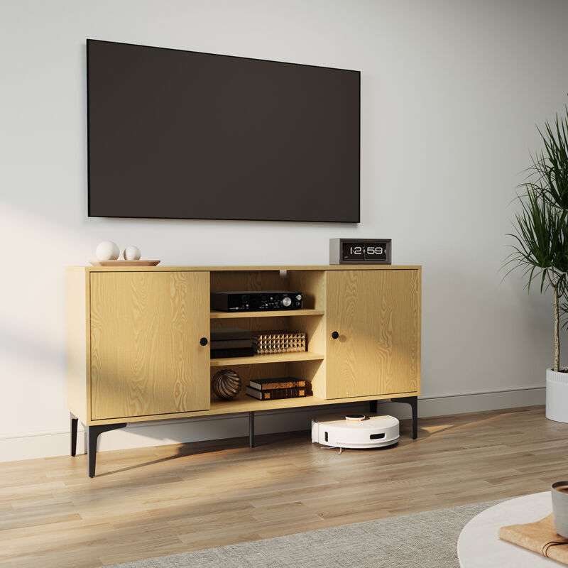 foto del prodotto sirhona mobile tv industriale 2 porte 3 scomparti design retr materiale particle board console tv originale in legno 140x35x70 cm adatto per il