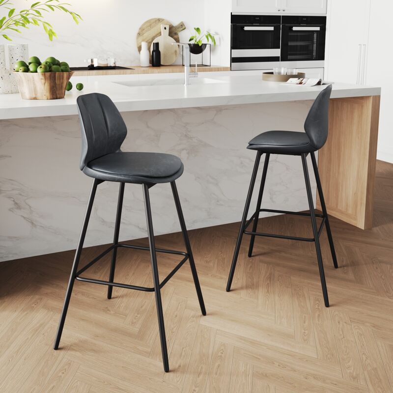 foto del prodotto sirhona sgabello da bar girevole set di 2 con schienale e poggiapiedi ergonomici. 130 kg altezza regolabile stile moderno sedile grigio e base