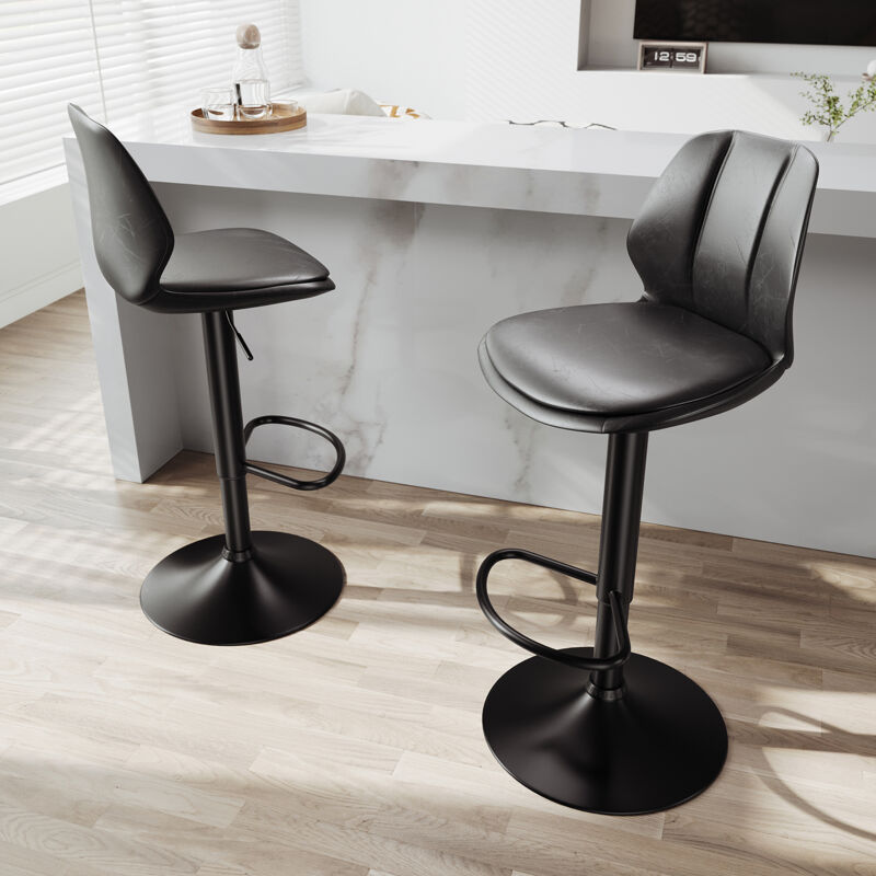 foto del prodotto sirhona sgabello da bar girevole set di 2 con schienale ergonomico capacit 120 kg altezza regolabile stile moderno, sedile grigio e base nera.