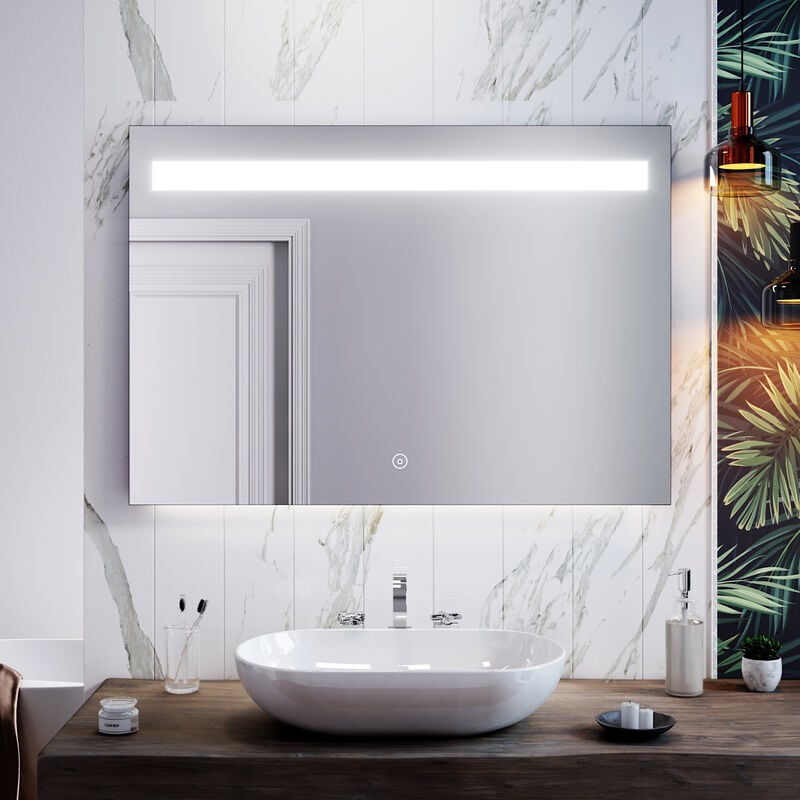 foto del prodotto sirhona specchio da bagno illuminato a led, specchio da parete da bagno 1000 x 700 mm con touch control e anti appannamento, impermeabile ip44