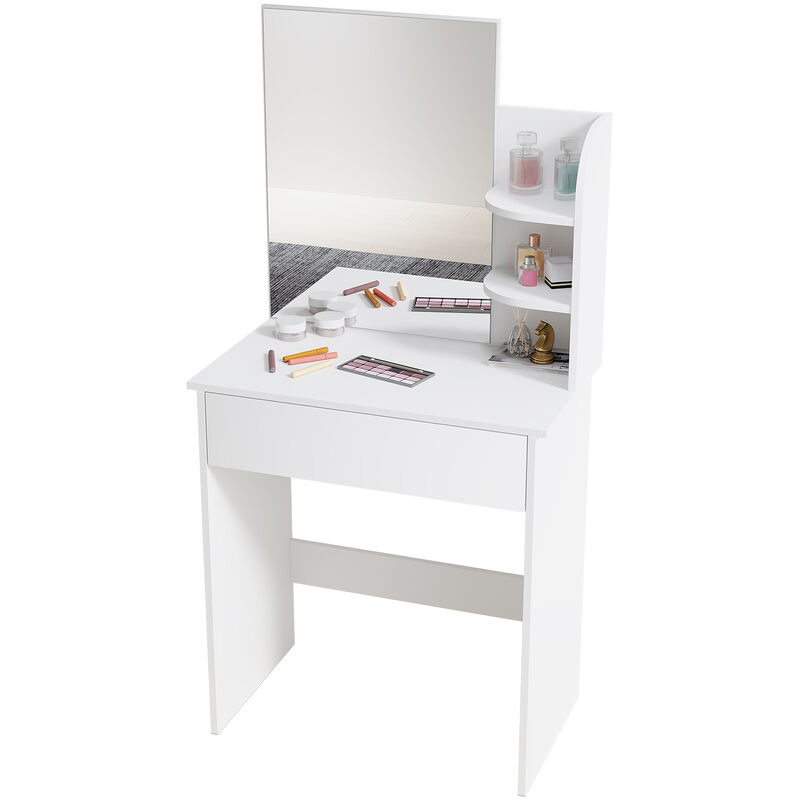 foto del prodotto sirhona toeletta trucco con specchio tavolo da trucco con 1 cassetto e 2 ripiani portaoggetti postazione trucco tavolo da trucco stile modern