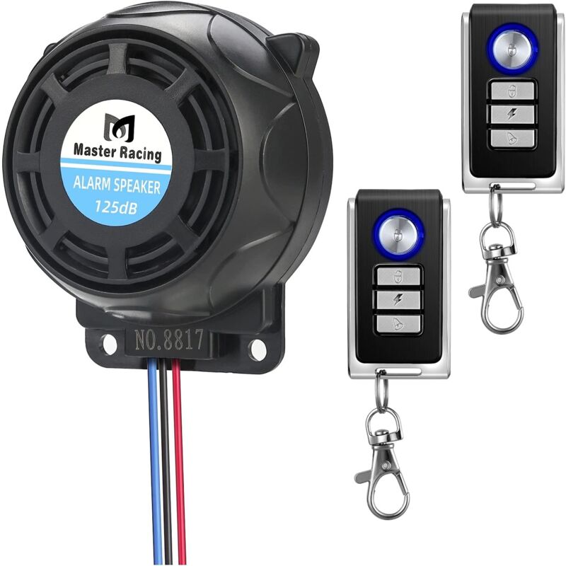 foto del prodotto sistema di allarme per motociclette, allarme a vibrazione impermeabile, telecomando wireless antifurto con doppio telecomando in metallo, sensibilit 