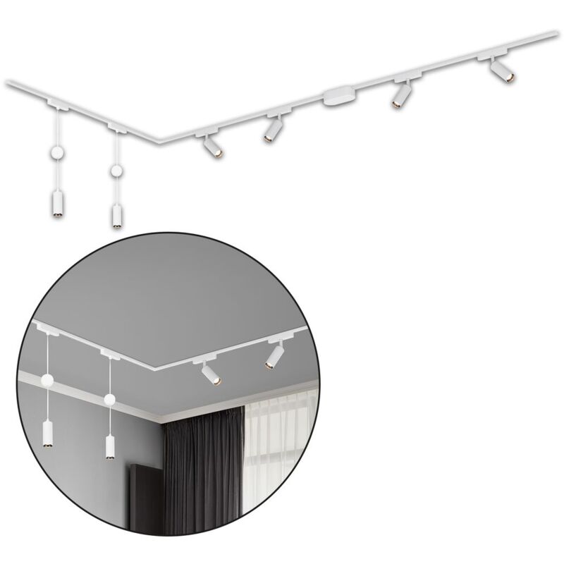 foto del prodotto sistema di binari briloner luxtrail, 4x faretti led, 2x pendenti led, a l, bianco