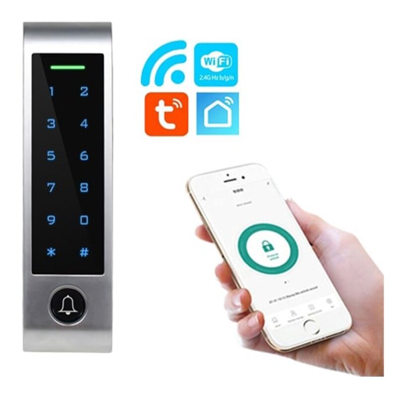 foto del prodotto sistema di controllo accessi smart wifi ip66 con tastiera touch e lettore carte tastiera campanello tuya